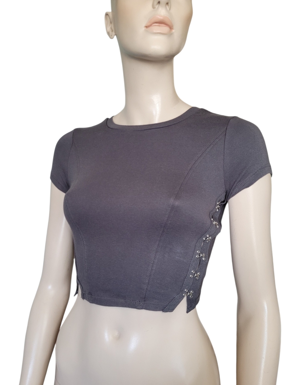 Garage Hook And eyes Stormi Tee Crop Top Y2K Goth Grunge Gray XS